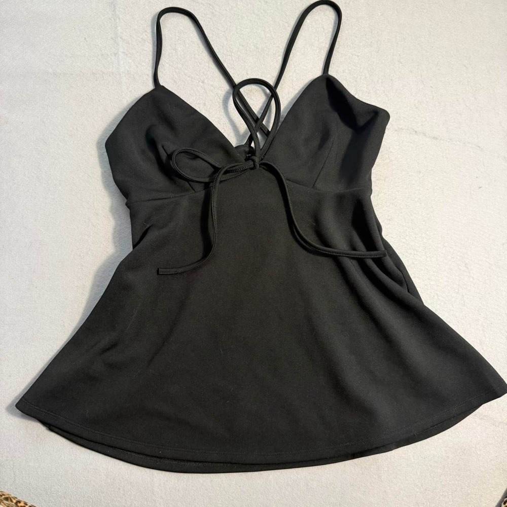 Express Black Babydoll Tank Top Bow Front Cross Back Cami Y2K Small